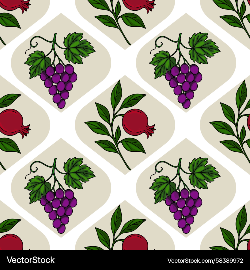 Pomegranate & Grape Pattern Vector Image