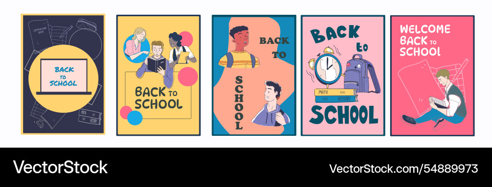 Back to school posters set boys and girls Back to school posters set boys and girls vector image
