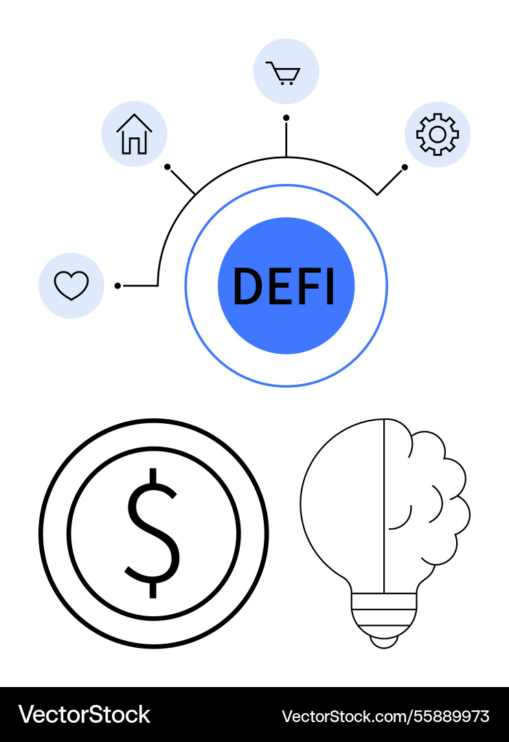 Decentralized finance concept with connected icons Decentralized finance concept with connected icons Vector Image
