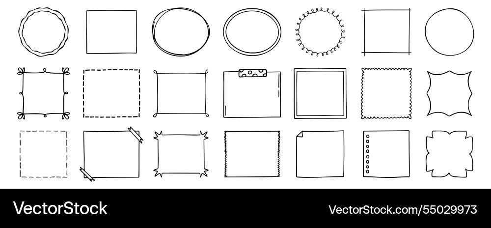 Doodle thin line frame border set abstract empty Doodle thin line frame border set abstract empty vector image