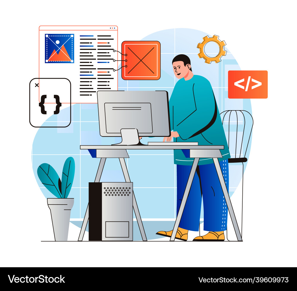 Programming working concept in modern flat design Programming working concept in modern flat design Vector Image