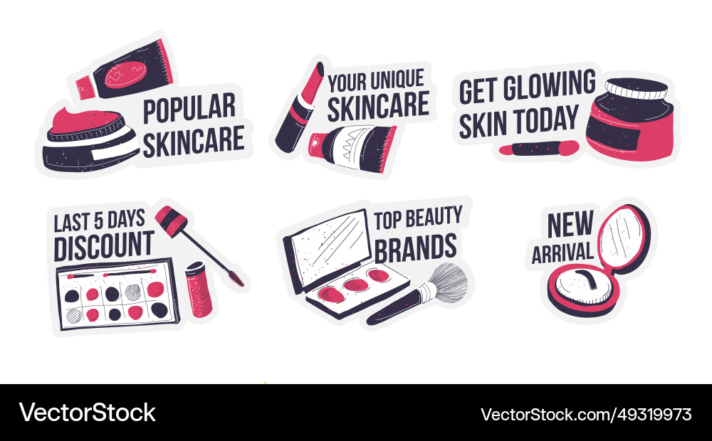 Sticker collection for beauty product store offer Sticker collection for beauty product store offer vector image