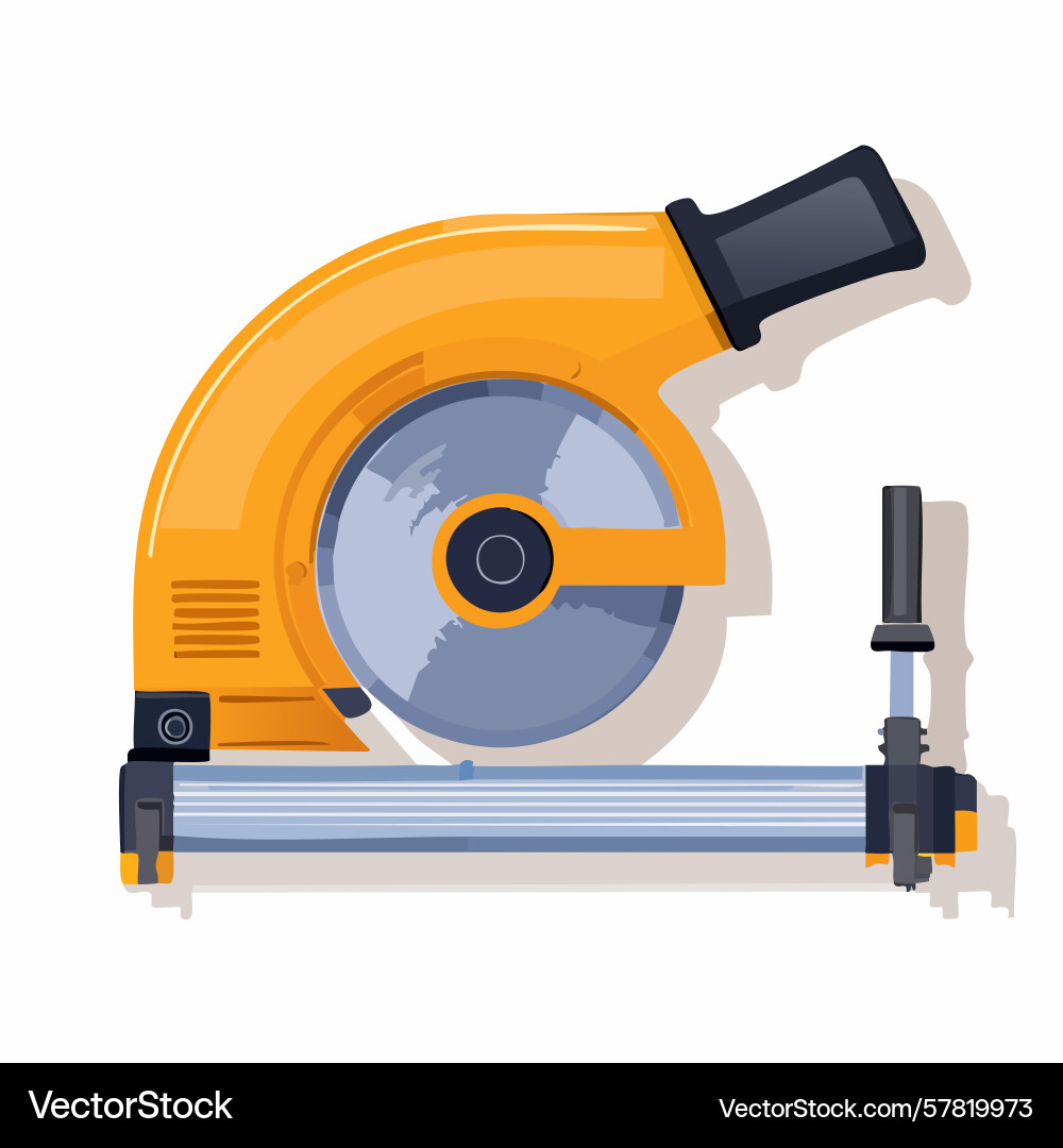 Yellow circular saw with guide rail and handle Vector Image