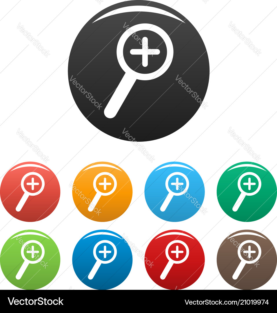 Cursor magnifier plus icons set color Cursor magnifier plus icons set color vector image