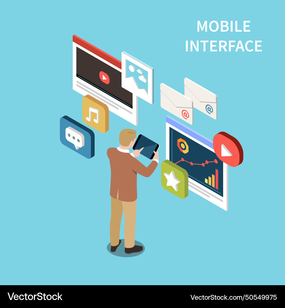 Mobile interface isometric background Mobile interface isometric background vector image