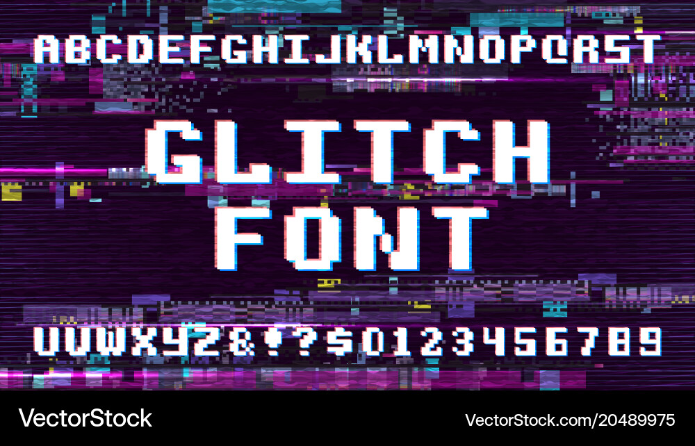 Retro pixel art font on display with tv noise vector image