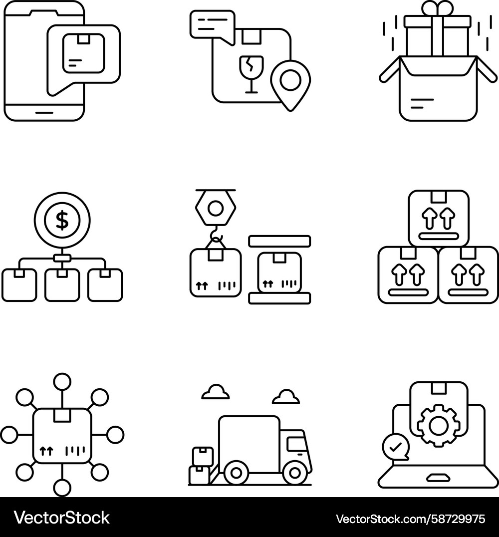 Set of logistic and inventory linear icons Vector Image