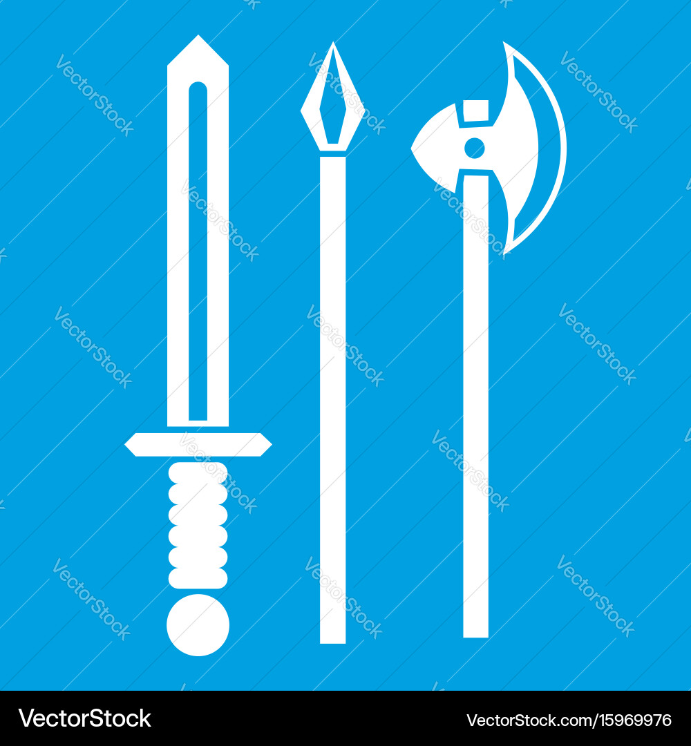 Ancient weapon sword pick and axe icon white Vector Image