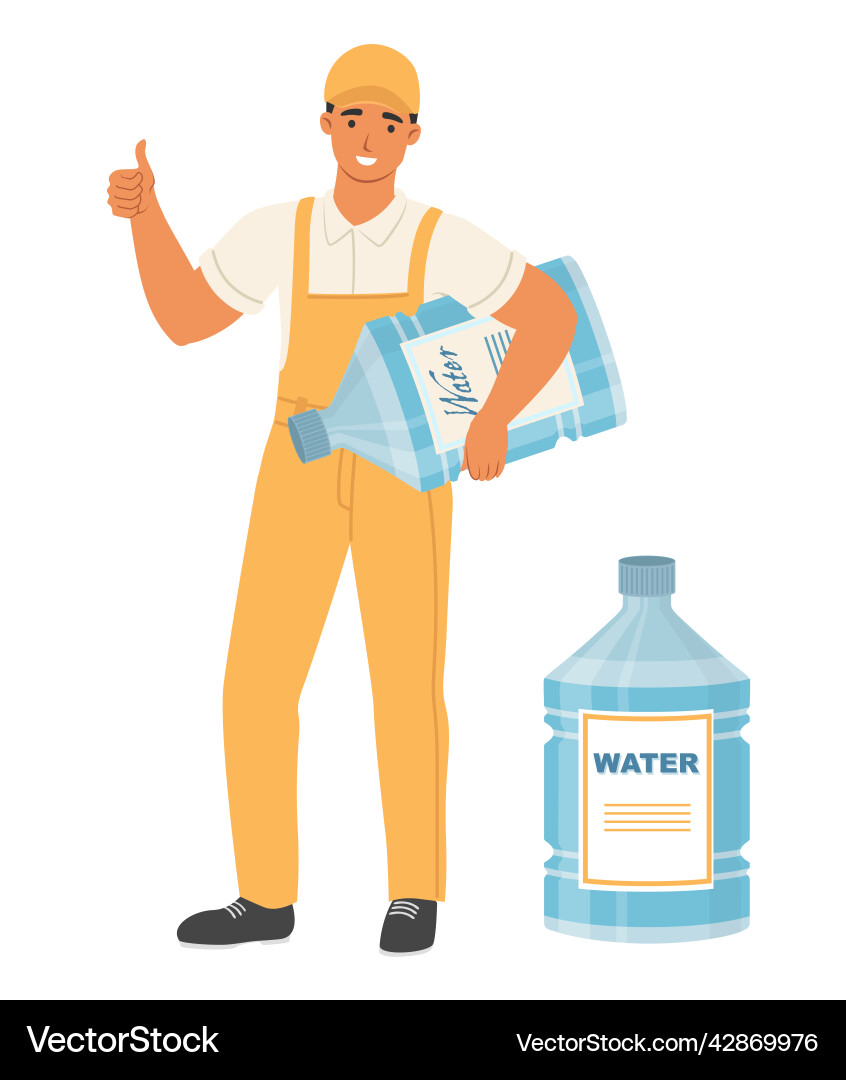 Water delivery fast service man worker Water delivery fast service man worker vector image