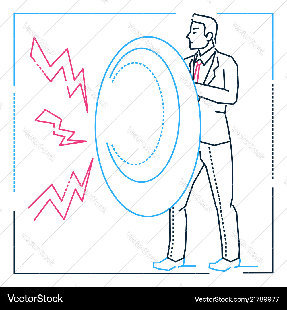 Businessman with a shield - line design style Vector Image