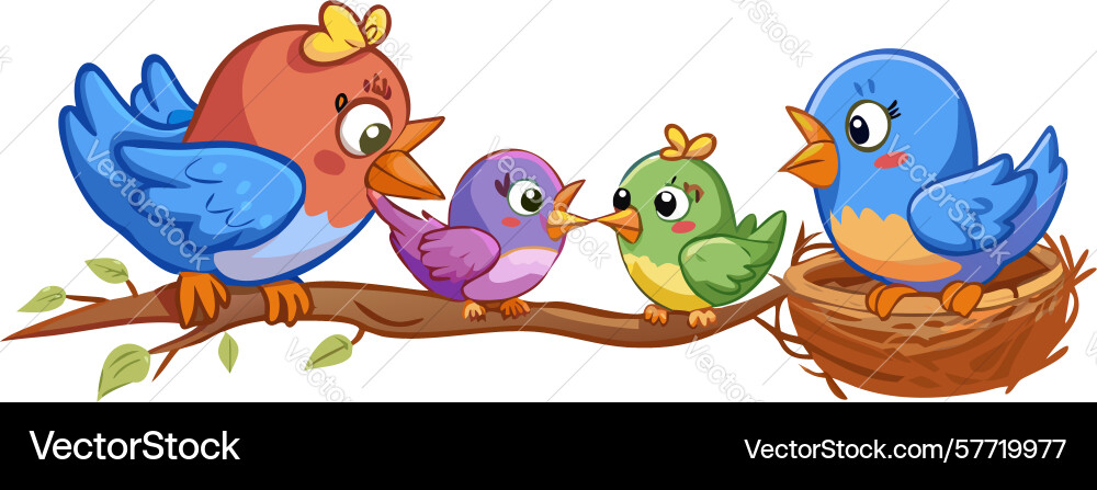 Cute birds on branch with nest design generative vector image
