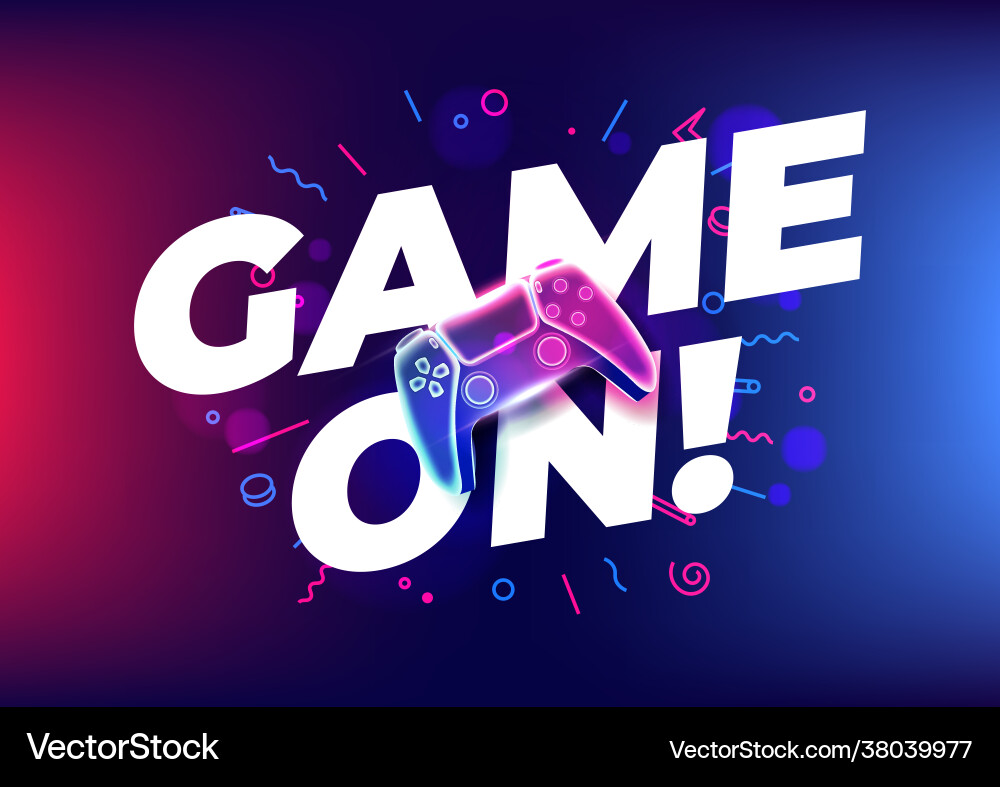 Game on neon controller or joystick Game on neon controller or joystick vector image