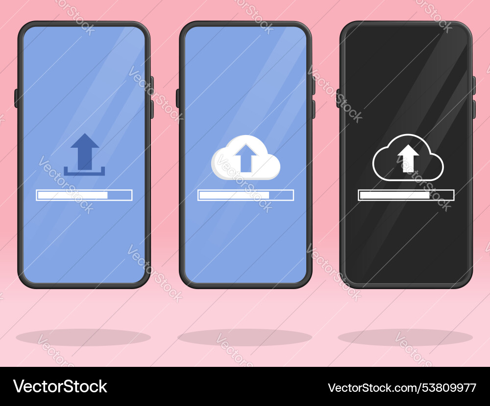 Smartphone cloud upload progress bar on screen Vector Image
