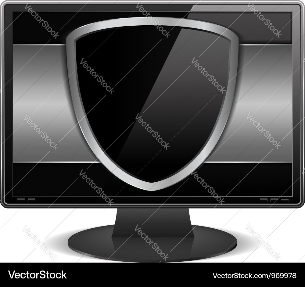 Computer monitor with the shield vector image