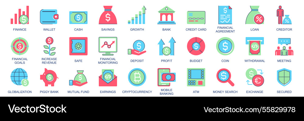Finance icon set in flat color icons web design Finance icon set in flat color icons web design vector image