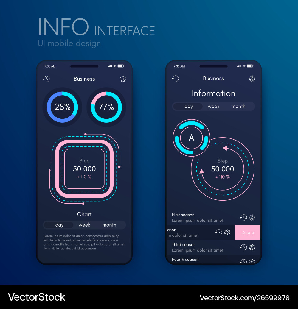 Mobile application interface ui design stock Vector Image