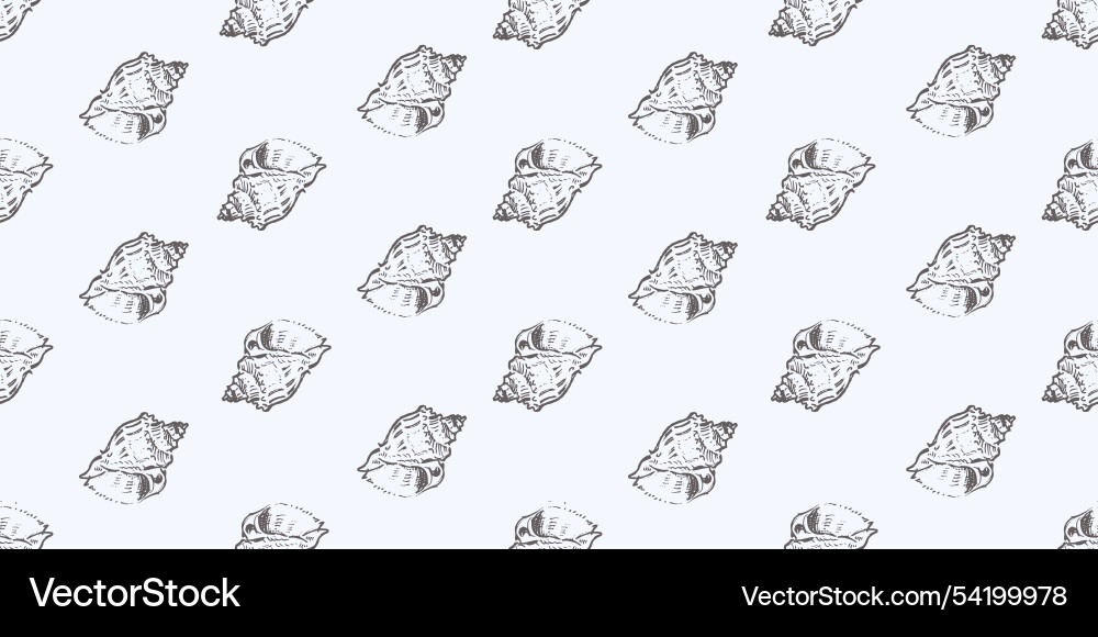 Seamless pattern of seashells sketches background vector image