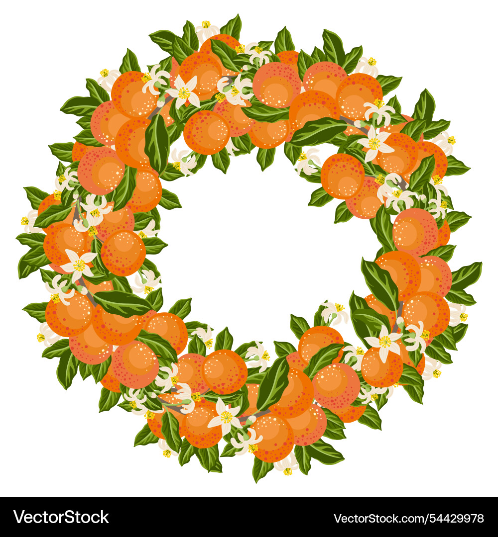 Wreath with orange tree branch Vector Image