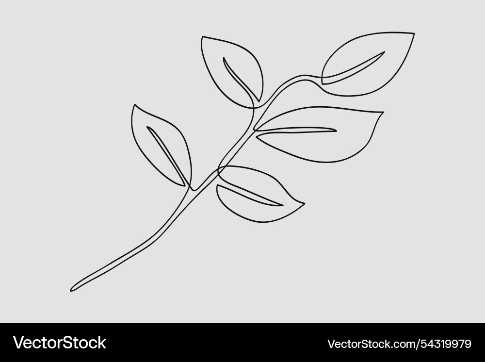 One continuous line art twig with leaves Vector Image