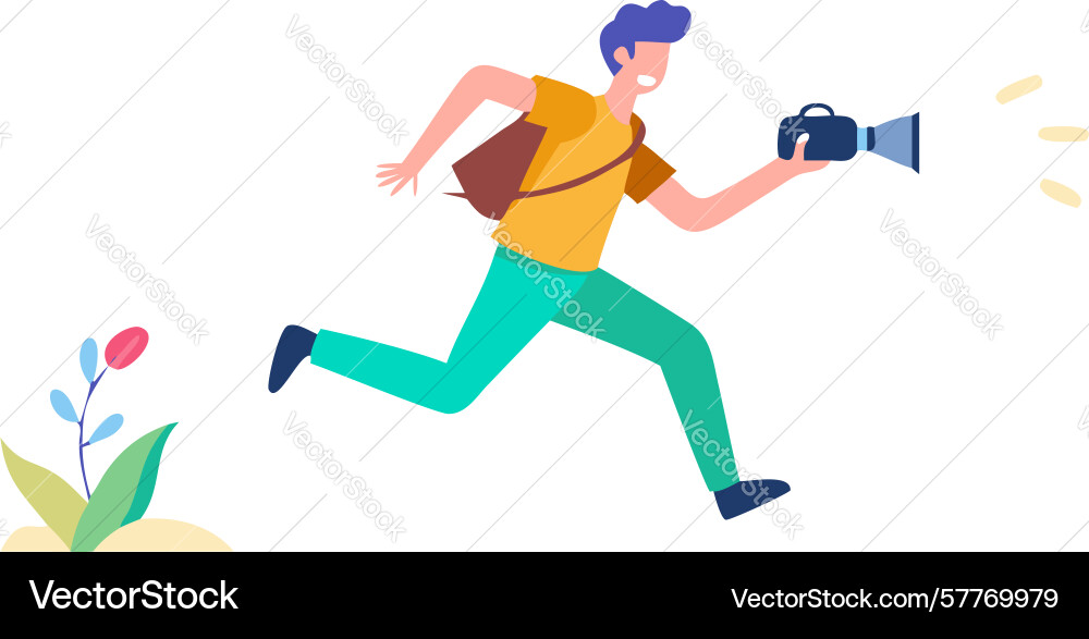 Running with a camera dynamic photographer Vector Image