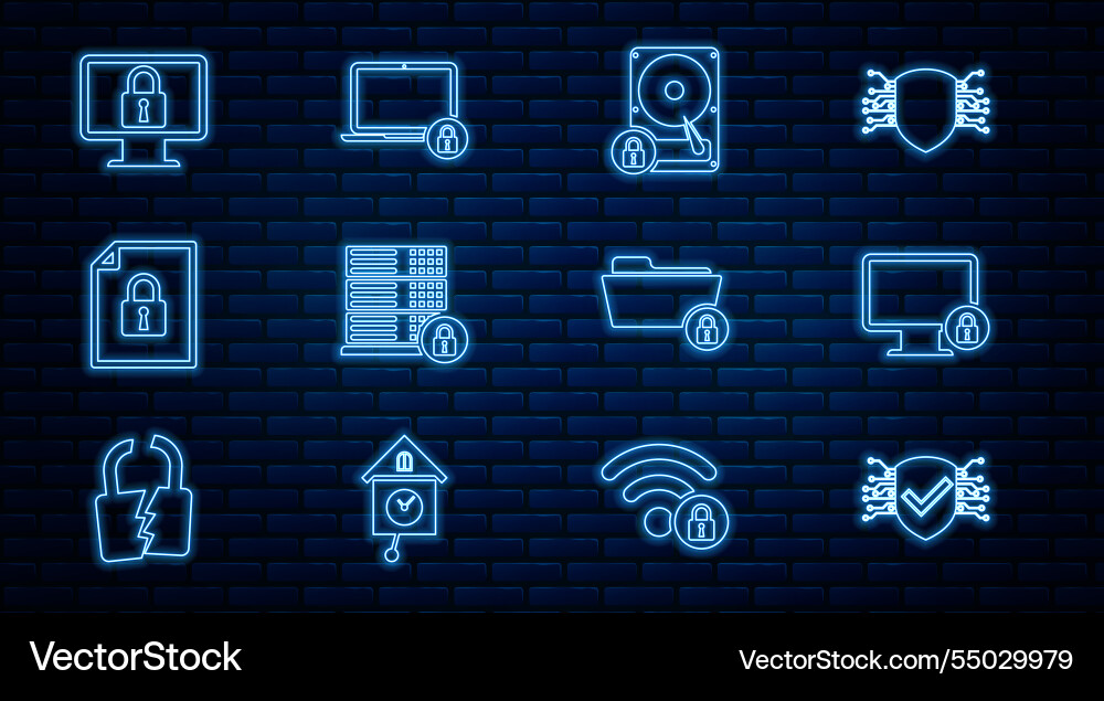 Set line cyber security lock on monitor hard disk Set line cyber security lock on monitor hard disk vector image