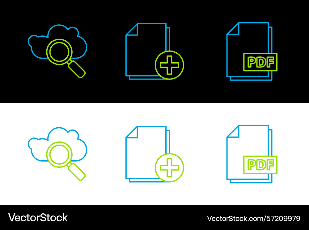 Set line pdf file document search cloud computing Vector Image