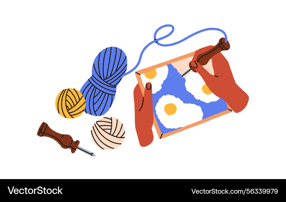 Tufting carpet making process hands creating Tufting carpet making process hands creating Vector Image