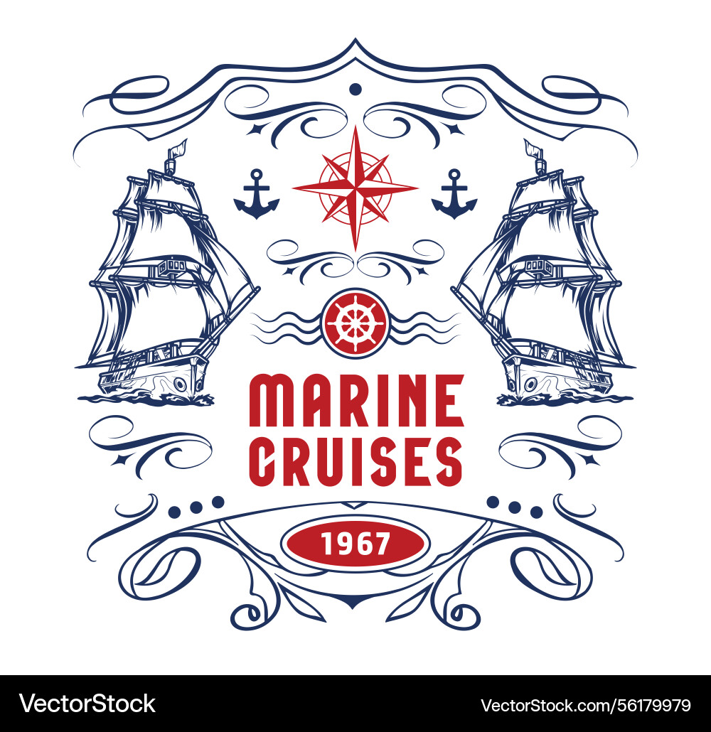 Vintage marine cruises logo with nautical elements Vintage marine cruises logo with nautical elements vector image