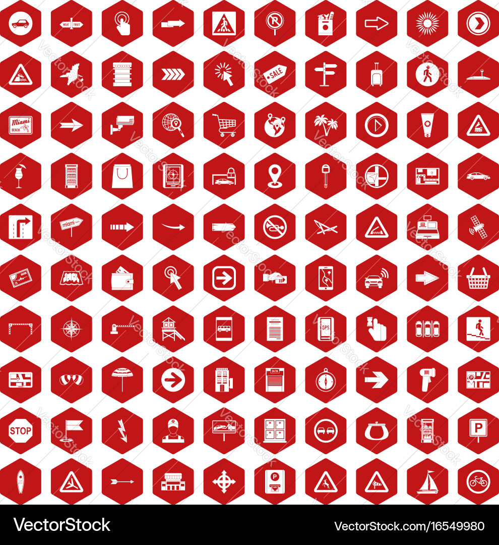 100 pointers icons hexagon red vector image