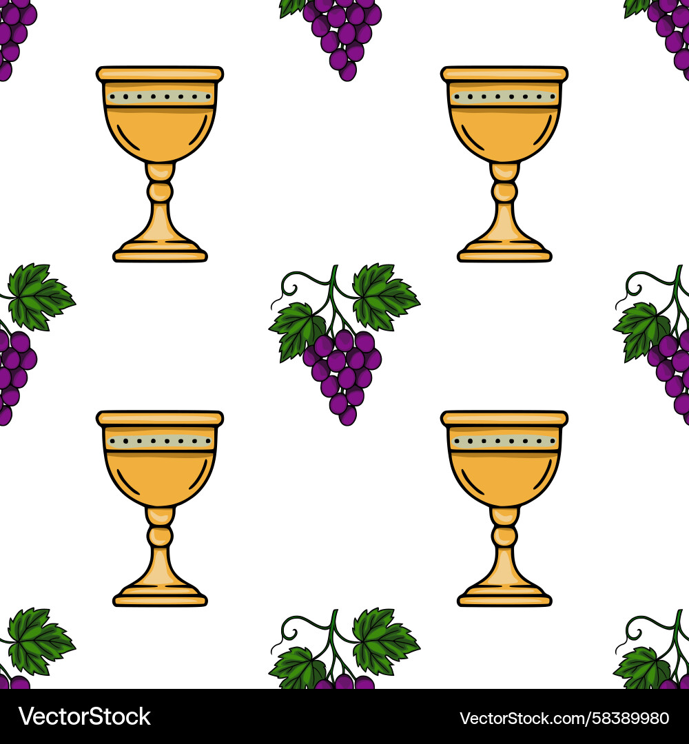 Golden Chalice & Grape Pattern Vector Image