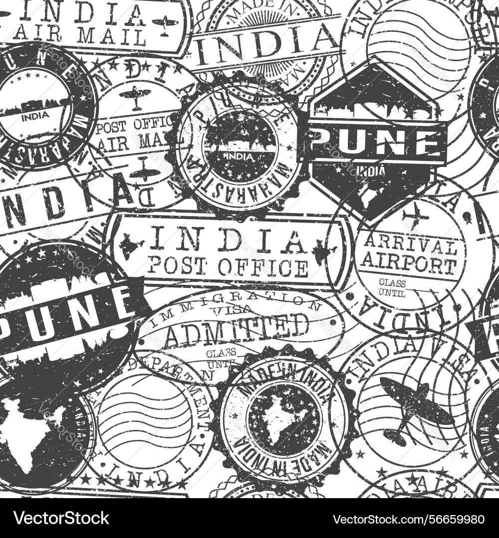 Pune india stamps pattern Royalty Free Vector Image