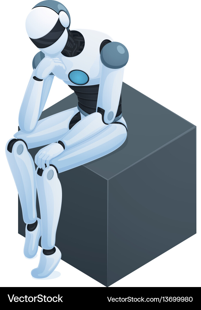 Robot Contemplating Cube vector image