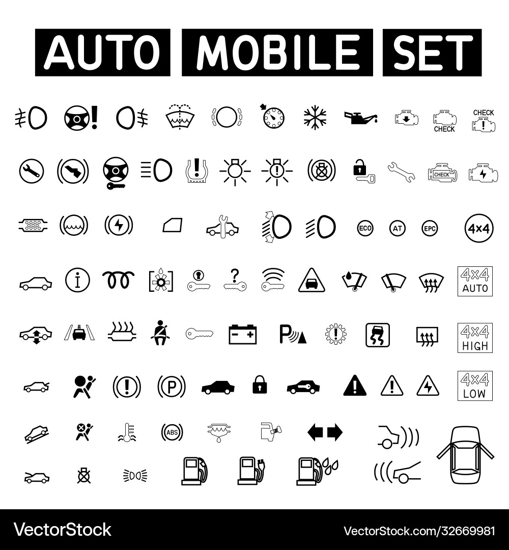 Black auto car sign symbol set Royalty Free Vector Image
