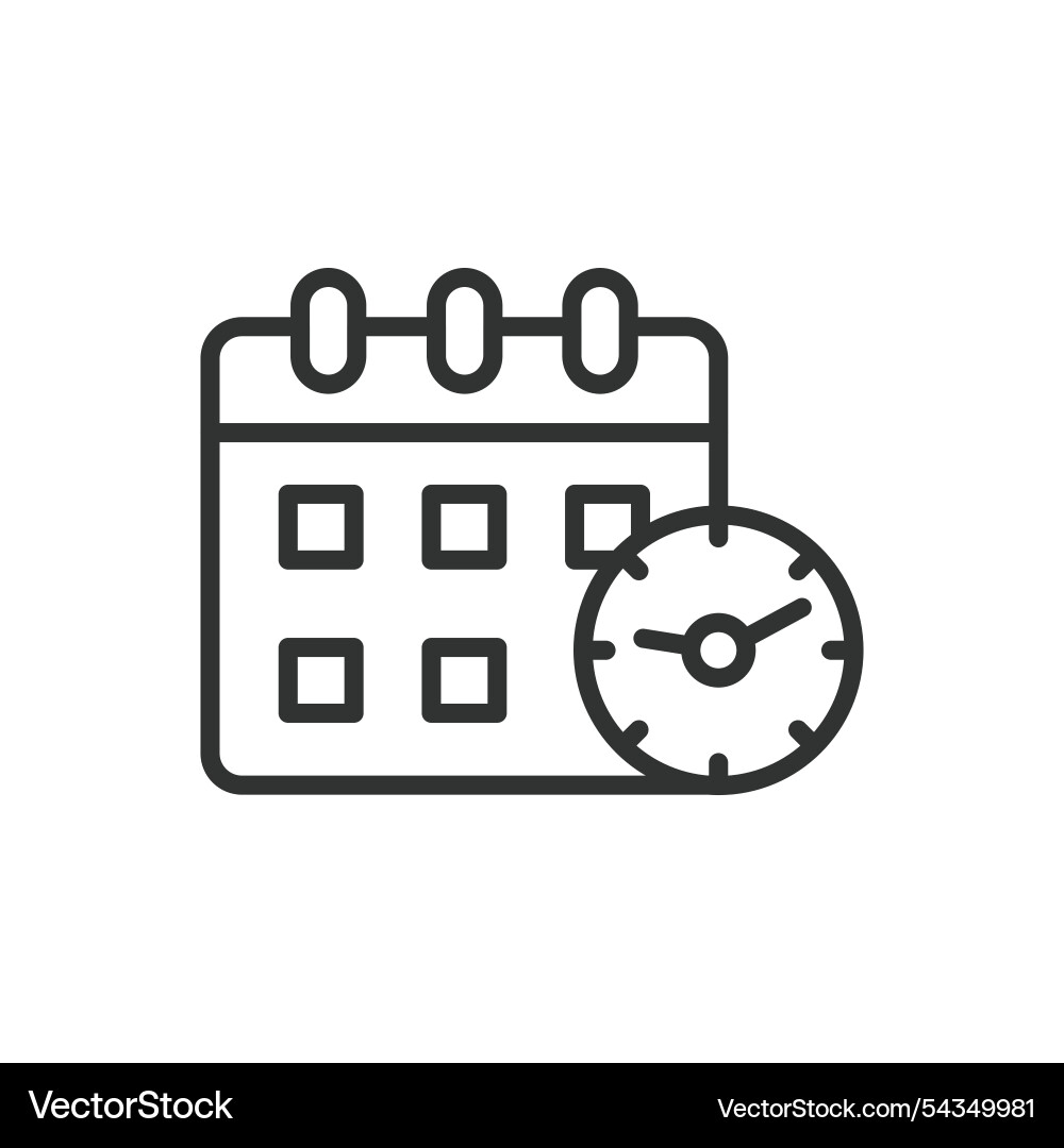 Calendar with clock icon in line design Calendar with clock icon in line design vector image