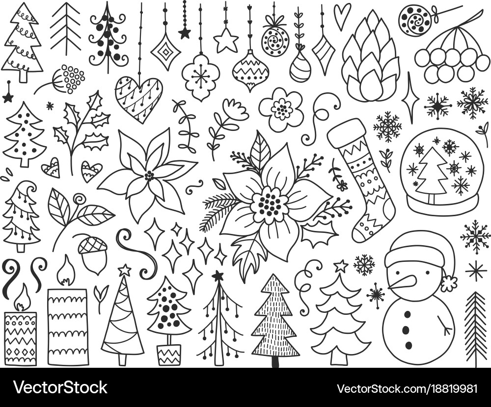 Monochrome Christmas Doodles Vector Image