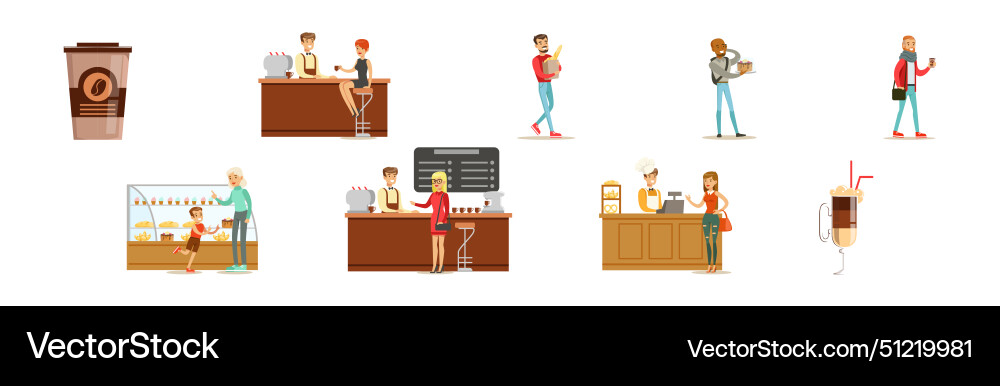 People character at cafe shop buy coffee People character at cafe shop buy coffee vector image