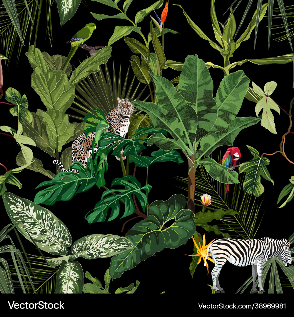 Seamless pattern with exotic trees and animals Seamless pattern with exotic trees and animals vector image