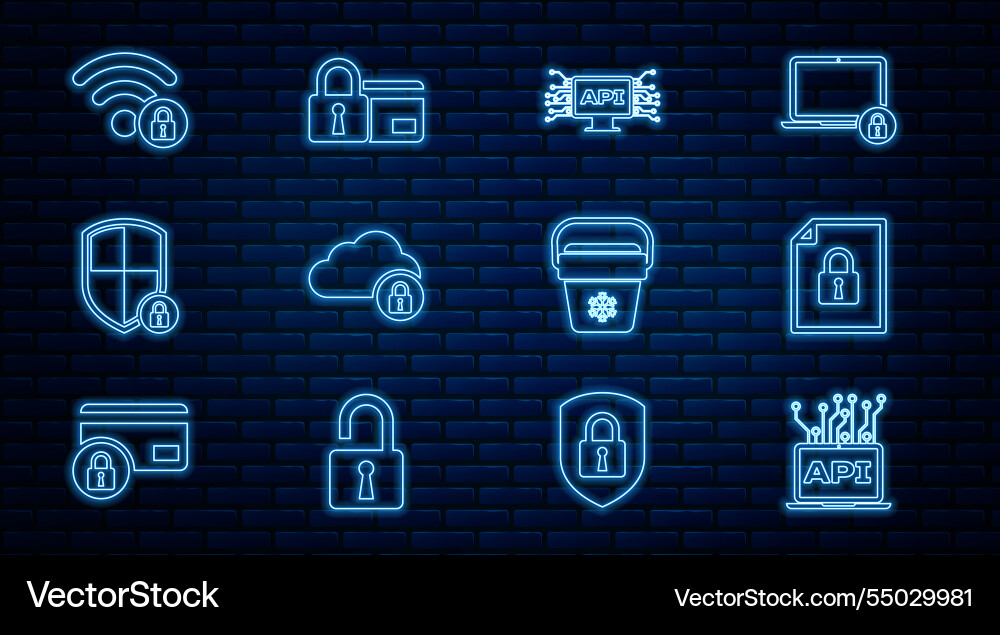 Set line computer api interface document and lock Set line computer api interface document and lock Vector Image