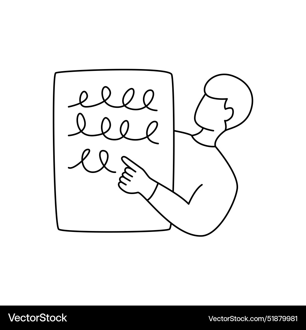 Student points to something written in a notebook Student points to something written in a notebook vector image