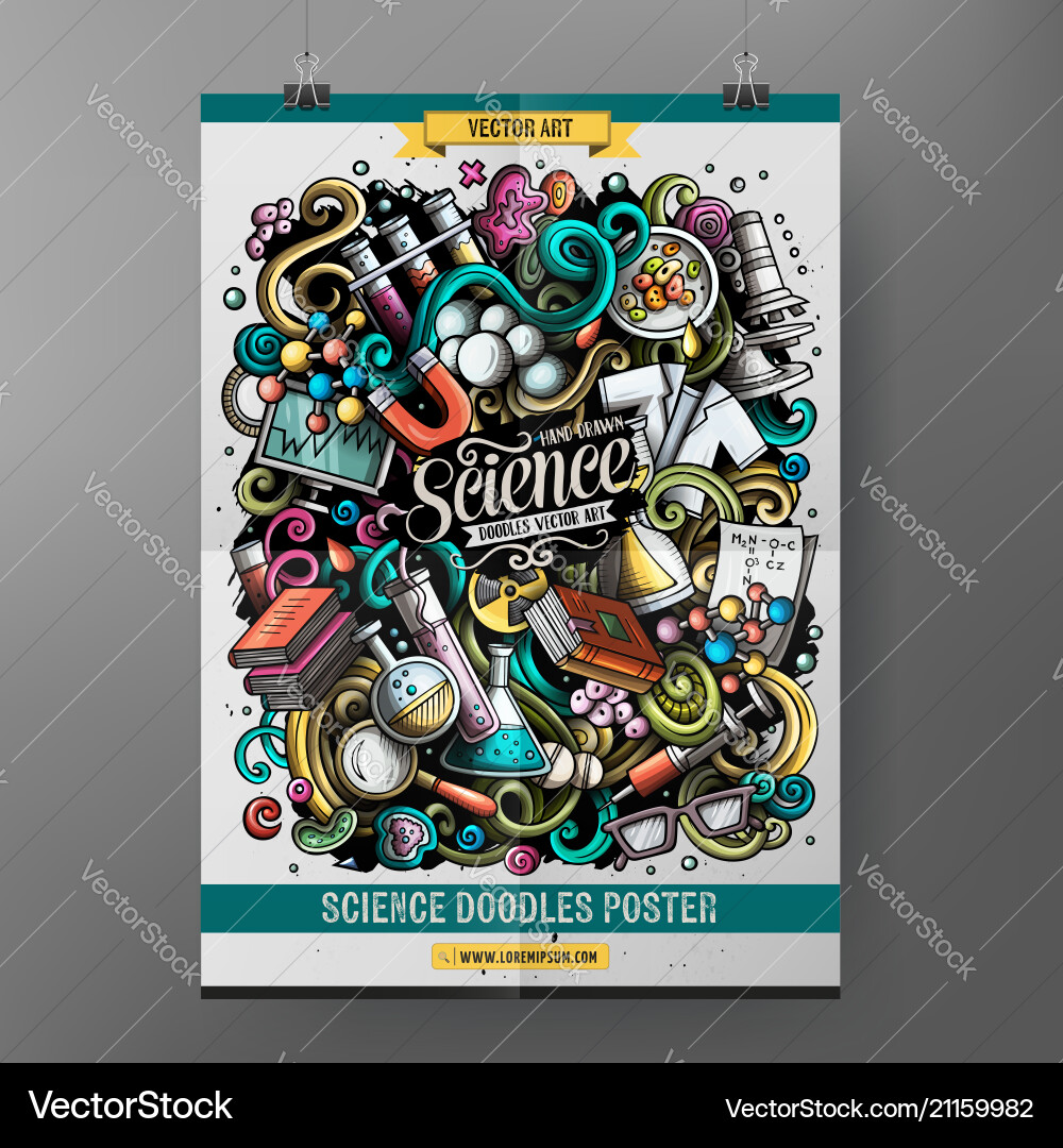 Cartoon colorful hand drawn doodles science poster