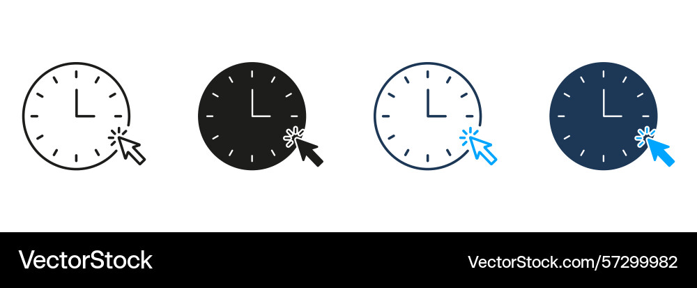 Clock with cursor click line and solid icon set vector image