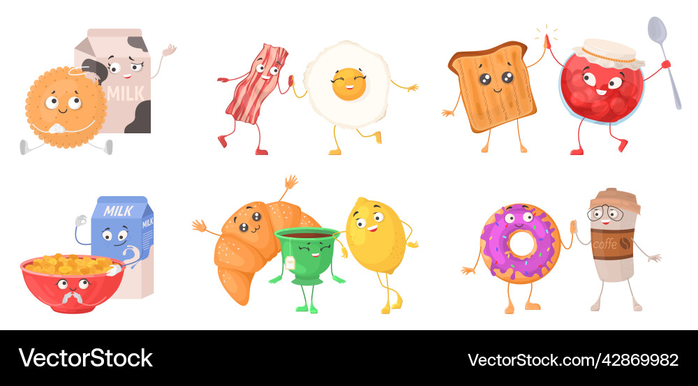 Kawaii Frühstücksset Vektorbild