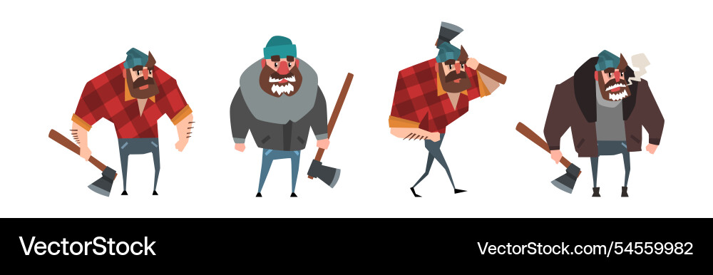 Man lumberjack character with axe chopping wood Vector Image