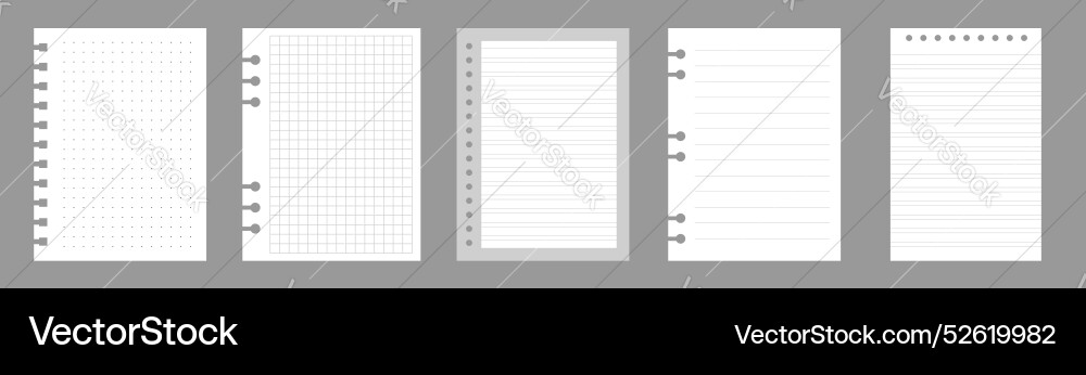 Set of notebook sheets isolated on gray background Set of notebook sheets isolated on gray background Vector Image