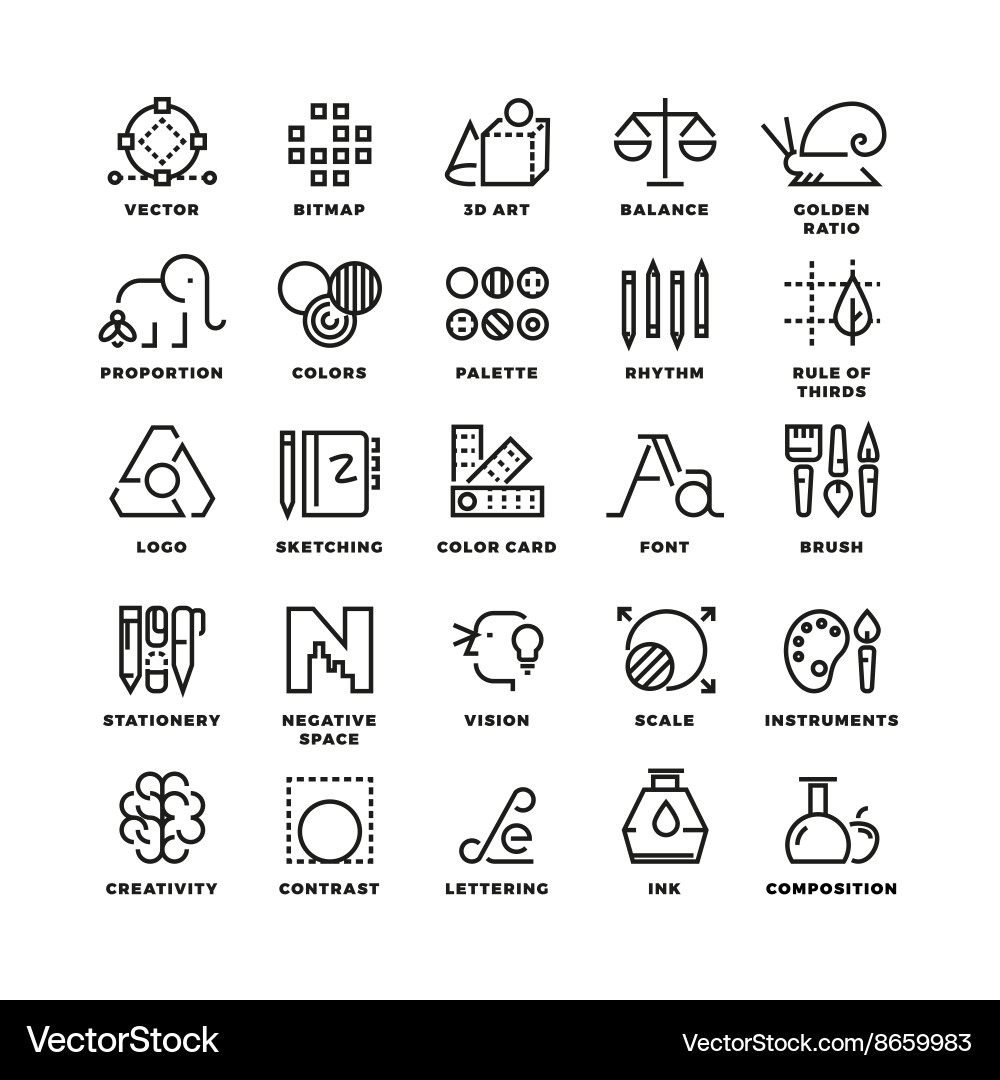 Creative design process linear icons vector image