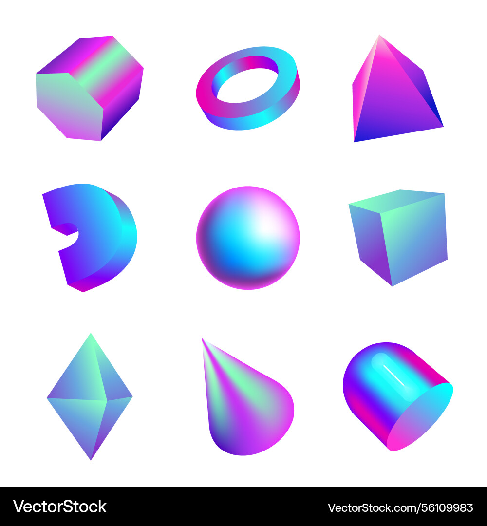Gradient 3d shapes abstract geometric figures Gradient 3d shapes abstract geometric figures vector image