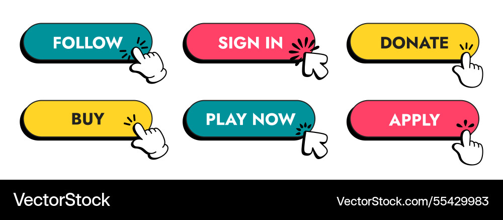 Hand drawn mouse click cursor set Vector Image