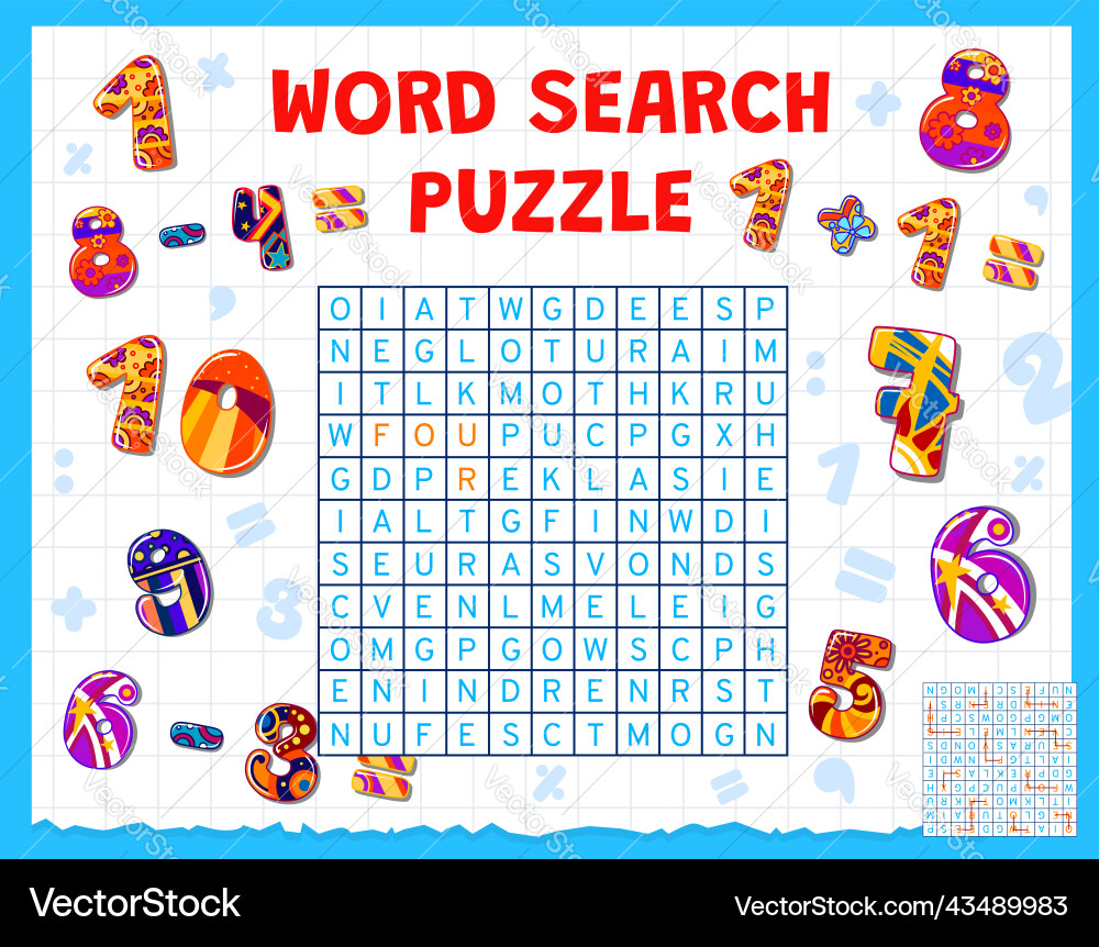 Math numbers and digits word search puzzle game vector image