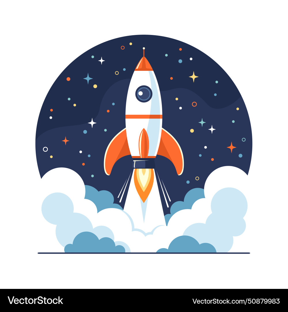 Rocket launch into space flat Vector Image