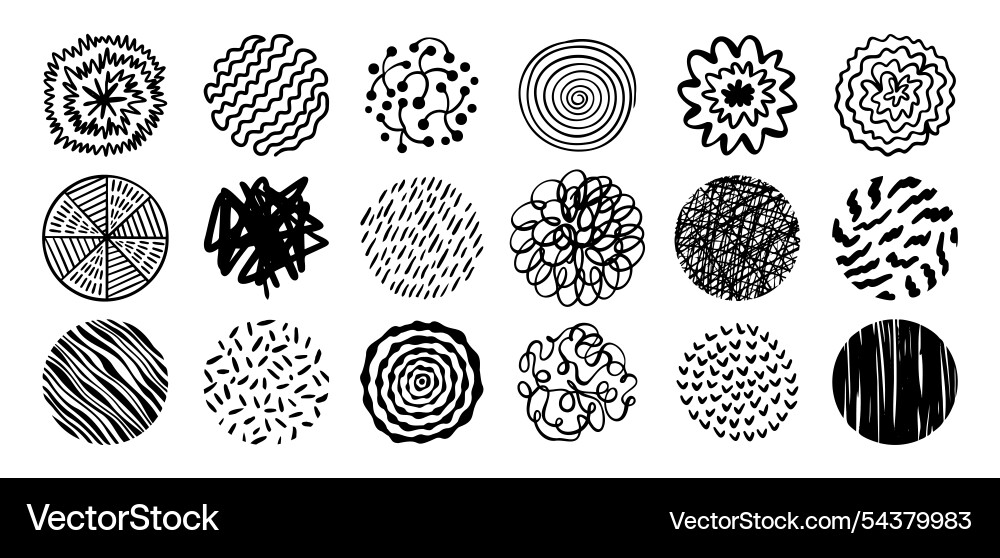 Round abstract hand drawn shapes with pattern set Round abstract hand drawn shapes with pattern set vector image